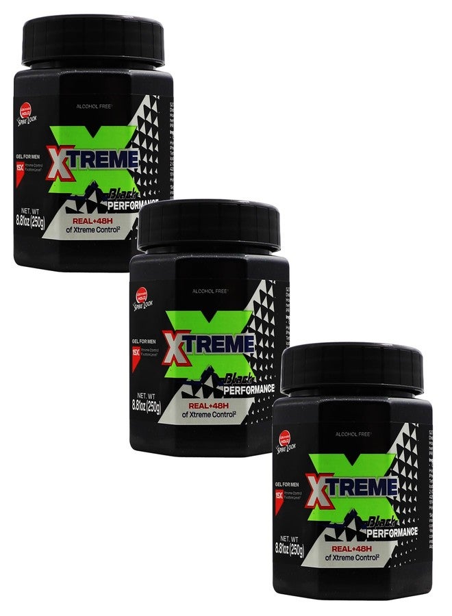 Xtreme Black Performance Hair Styling Gel for Men, Alcohol-Free, 48-Hour Control, 8.8 oz, 3 Pack - Image 1